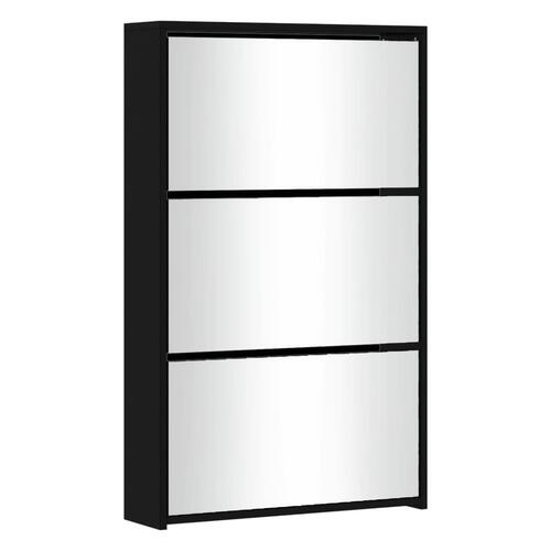 Skoskab med spejl 3 hylder 63x17x102,5 cm sort