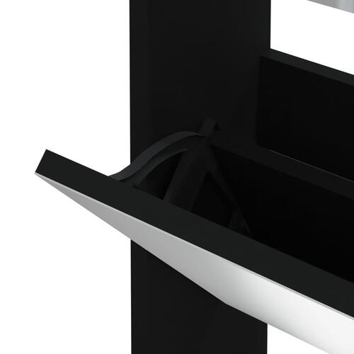 Skoskab med spejl 3 hylder 63x17x102,5 cm sort