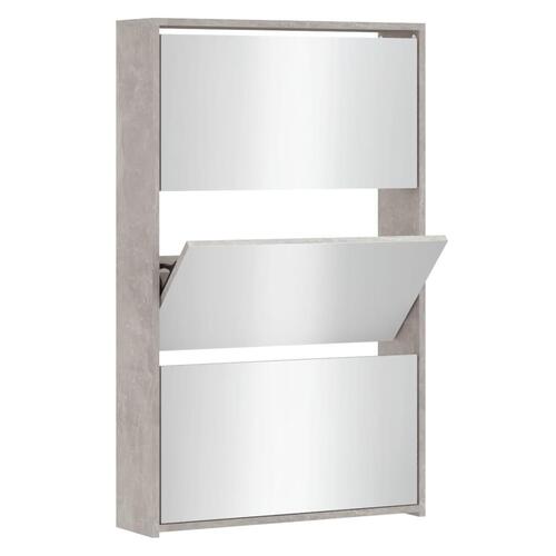 Skoskab med spejl 3 hylder 63x17x102,5 cm betongrå