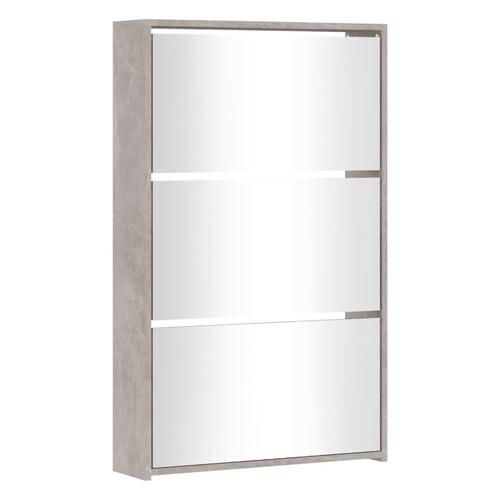 Skoskab med spejl 3 hylder 63x17x102,5 cm betongrå