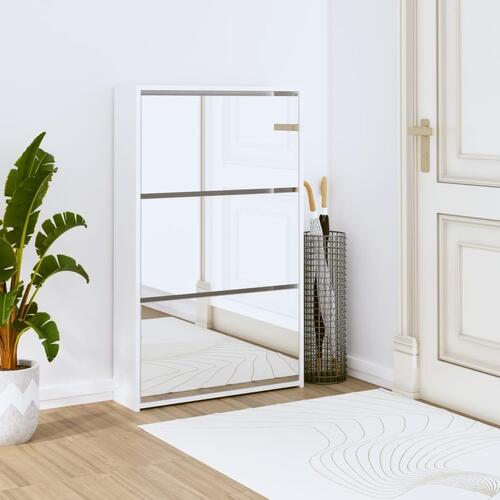 Skoskab med spejl 3 hylder 63x17x102,5 cm hvid højglans