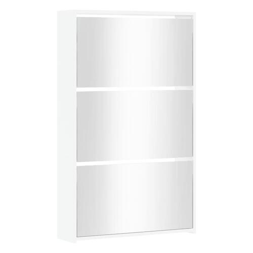 Skoskab med spejl 3 hylder 63x17x102,5 cm hvid højglans
