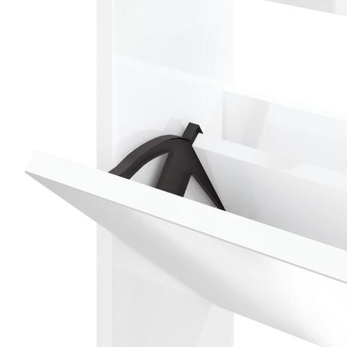 Skoskab med spejl 3 hylder 63x17x102,5 cm hvid højglans