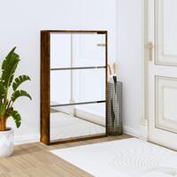 Skoskab med spejl 3 hylder 63x17x102,5 cm røget egetræsfarve