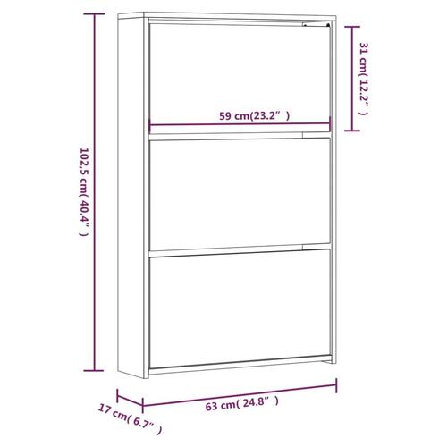 Skoskab med spejl 3 hylder 63x17x102,5 cm røget egetræsfarve