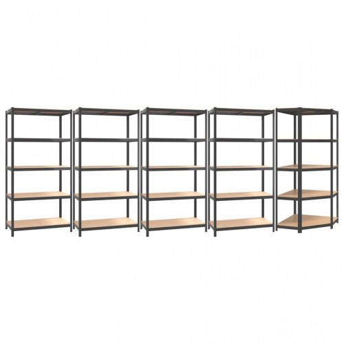 Hylder 5 stk. 5 hylder stål konstrueret træ antracit