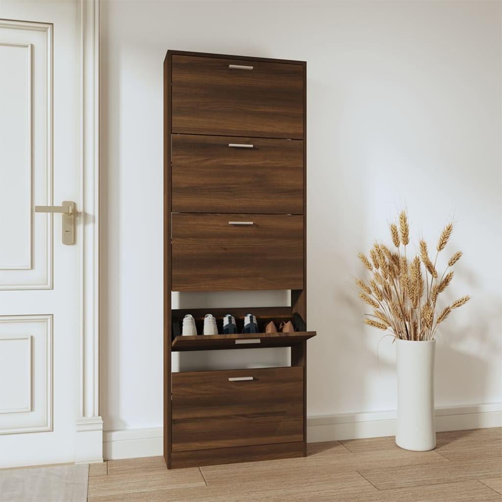 Skoskab 59x17x169 cm konstrueret træ brun egetræsfarve