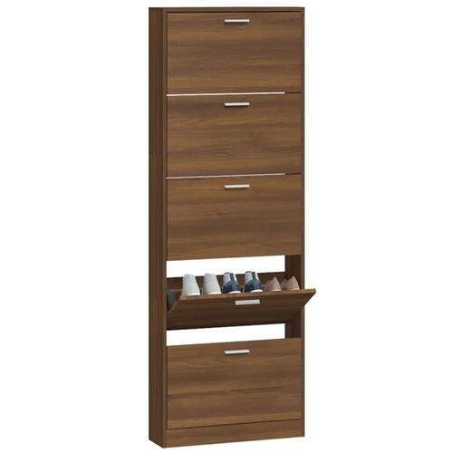 Skoskab 59x17x169 cm konstrueret træ brun egetræsfarve
