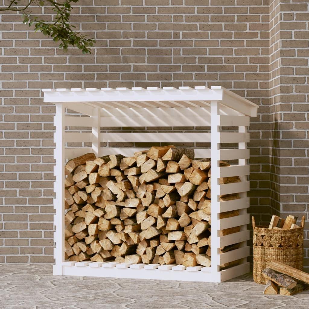 Brændestativ 108x73x108 cm massivt fyrretræ hvid