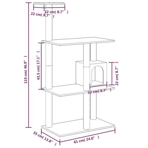 Kradsetræ med sisalstolper 119 cm mørkegrå