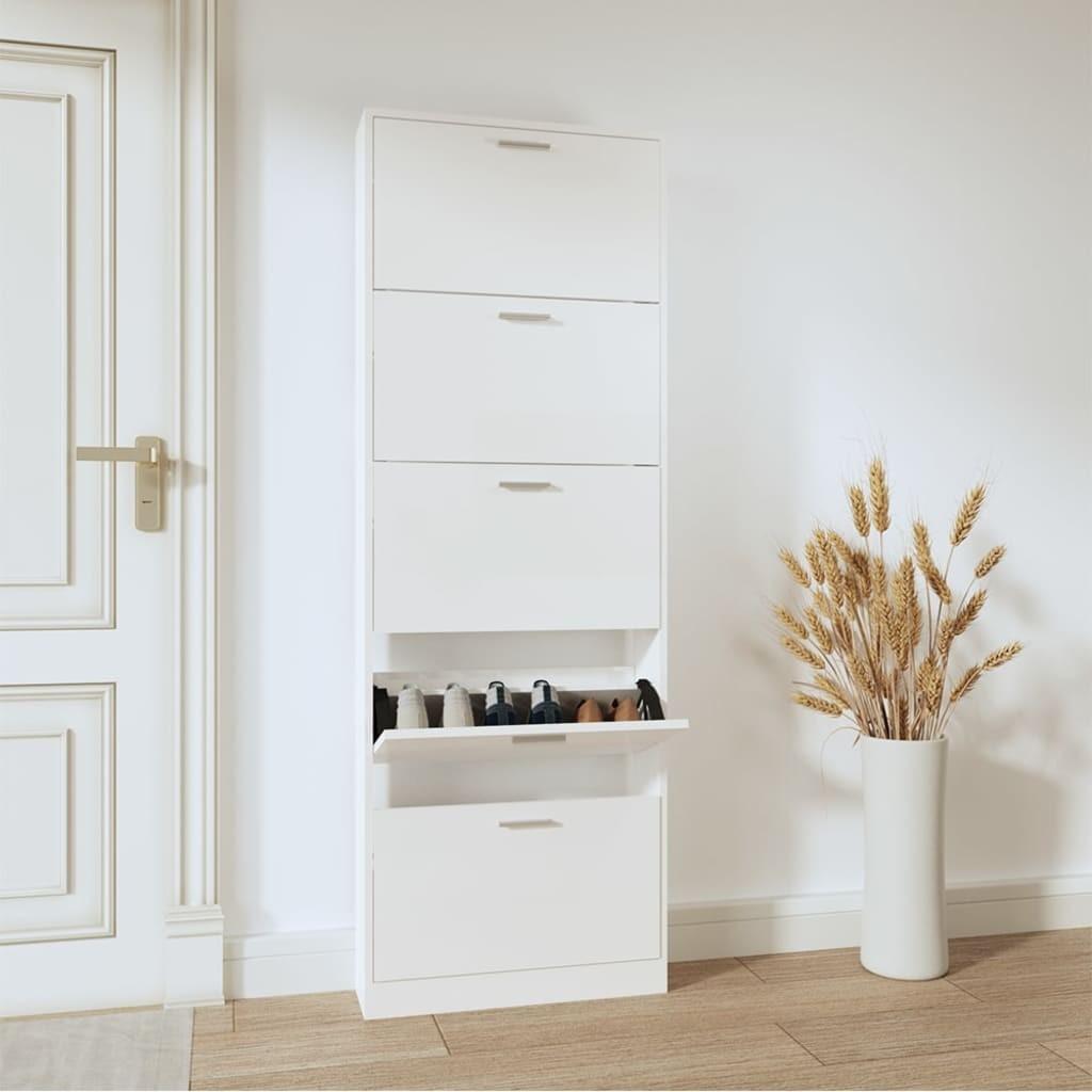 Skoskab 59x17x169 cm konstrueret træ hvid højglans