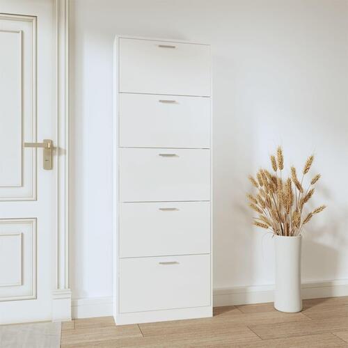 Skoskab 59x17x169 cm konstrueret træ hvid højglans