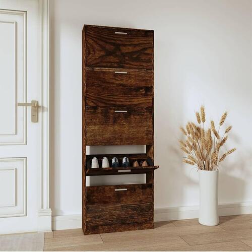 Skoskab 59x17x169 cm konstrueret træ røget egetræsfarve