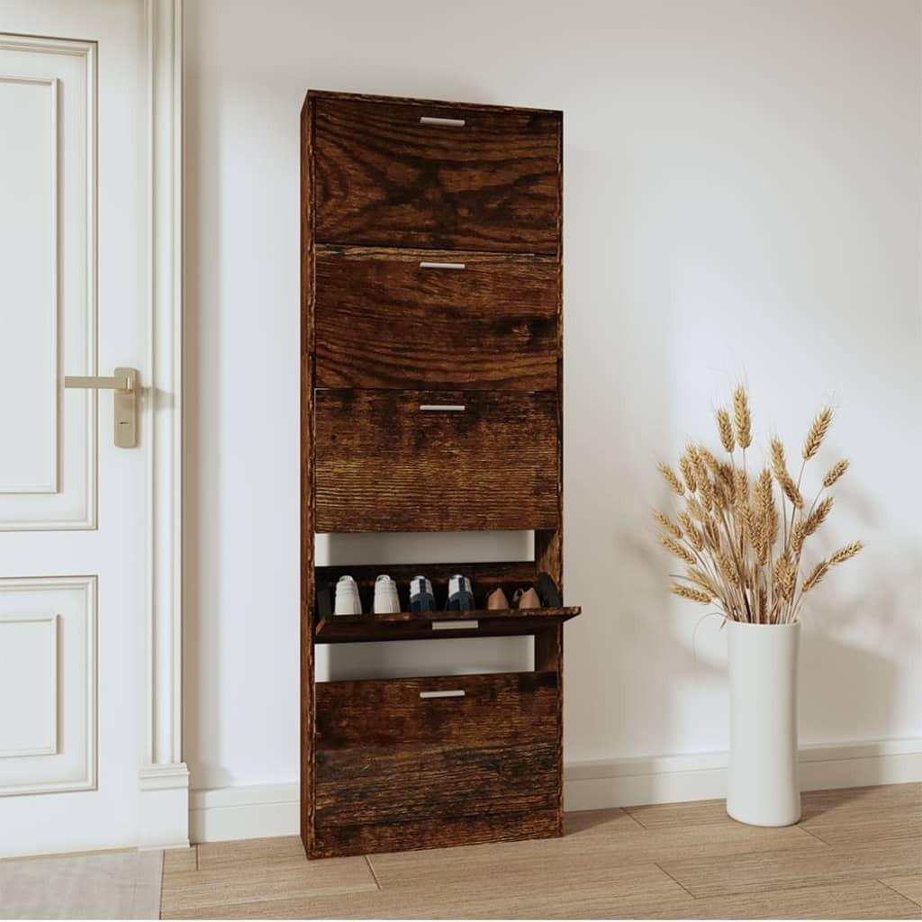Skoskab 59x17x169 cm konstrueret træ røget egetræsfarve