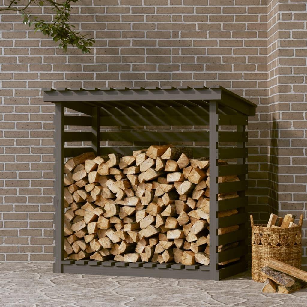 Brændestativ 108x73x108 cm massivt fyrretræ grå