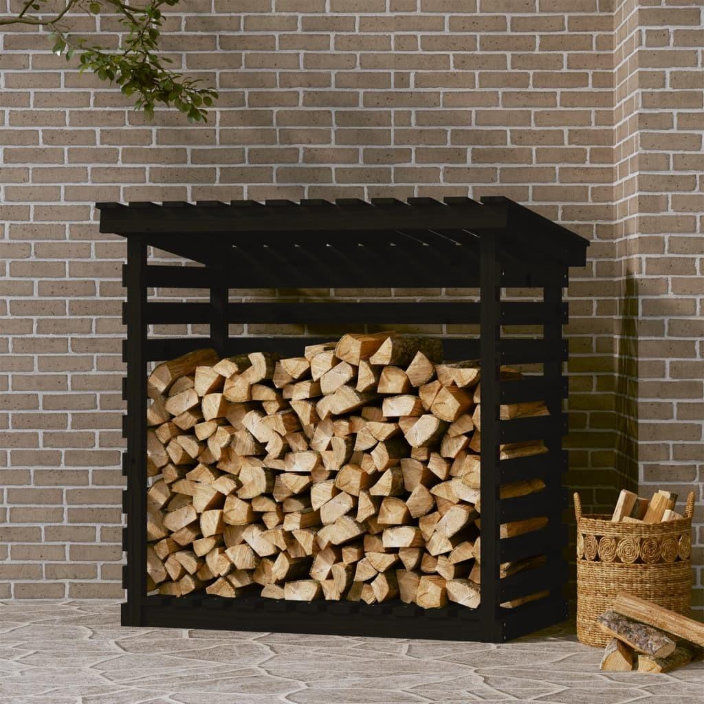 Brændestativ 108x73x108 cm massivt fyrretræ sort