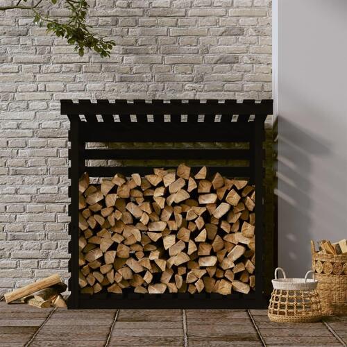 Brændestativ 108x73x108 cm massivt fyrretræ sort