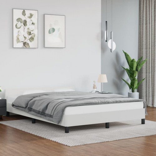 Sengeramme med hovedgærde - hvid 140 × 190 cm (kunstlæder)