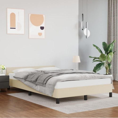 Sengeramme med hovedgærde i kunstlæder - creme, 120x200 cm