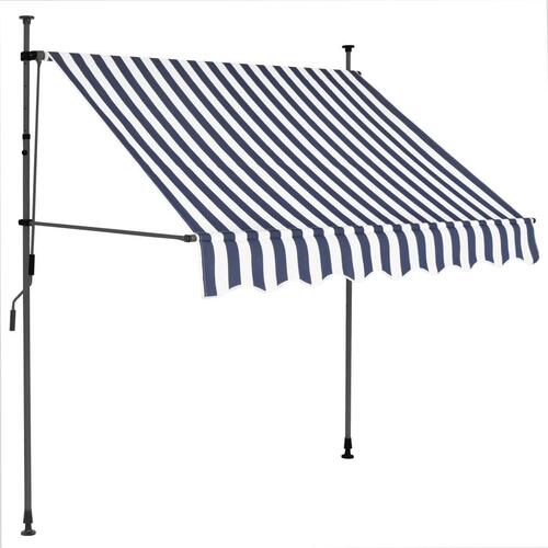 Markise m. LED-lys manuel betjening 100 cm blå og hvid