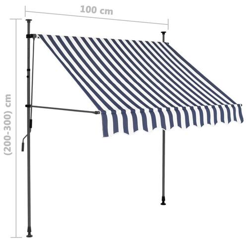 Markise m. LED-lys manuel betjening 100 cm blå og hvid