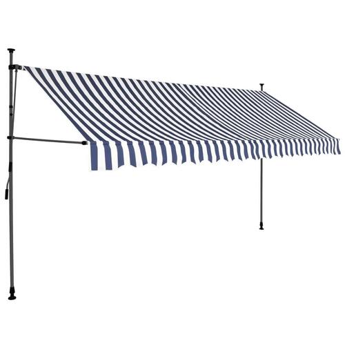 Markise m. LED-lys manuel betjening 350 cm blå og hvid