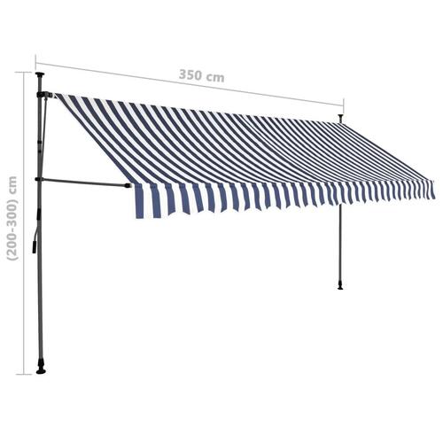 Markise m. LED-lys manuel betjening 350 cm blå og hvid