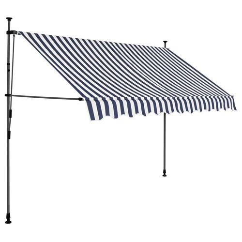 Markise m. LED-lys manuel betjening 300 cm blå og hvid