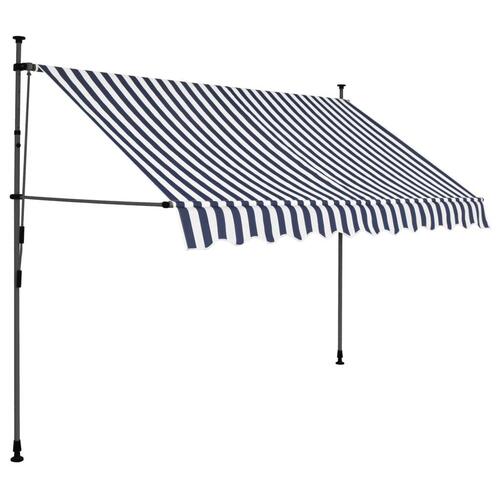 Markise m. LED-lys manuel betjening 250 cm blå og hvid