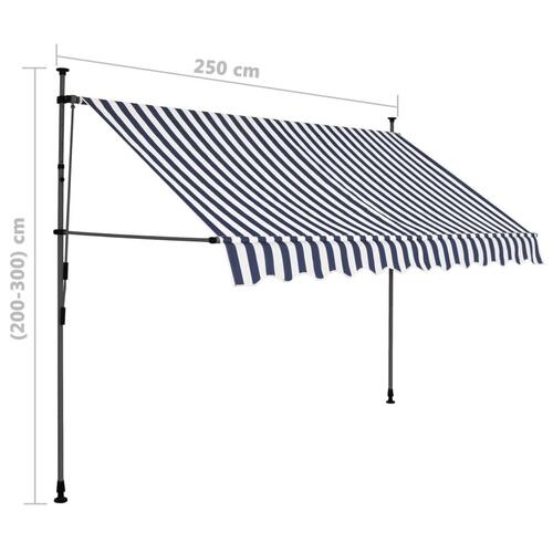Markise m. LED-lys manuel betjening 250 cm blå og hvid