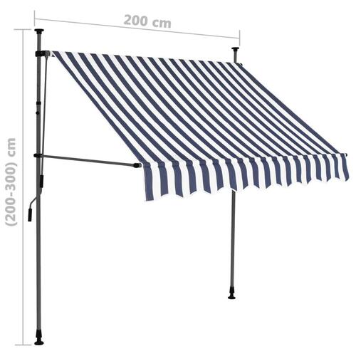 Markise m. LED-lys manuel betjening 200 cm blå og hvid