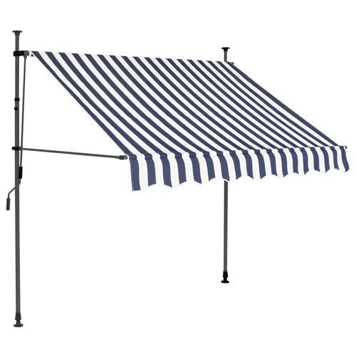 Markise m. LED-lys manuel betjening 150 cm blå og hvid