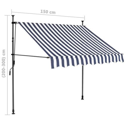 Markise m. LED-lys manuel betjening 150 cm blå og hvid
