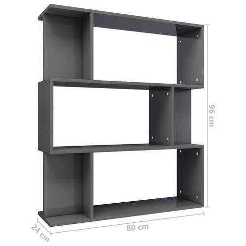 Bogskab/rumdeler 80 x 24 x 96 cm spånplade grå højglans