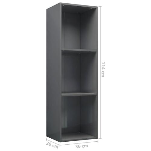 Bogskab/tv-skab 36 x 30 x 114 cm spånplade grå højglans