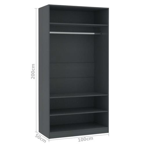 Klædeskab 100 x 50 x 200 cm spånplade grå