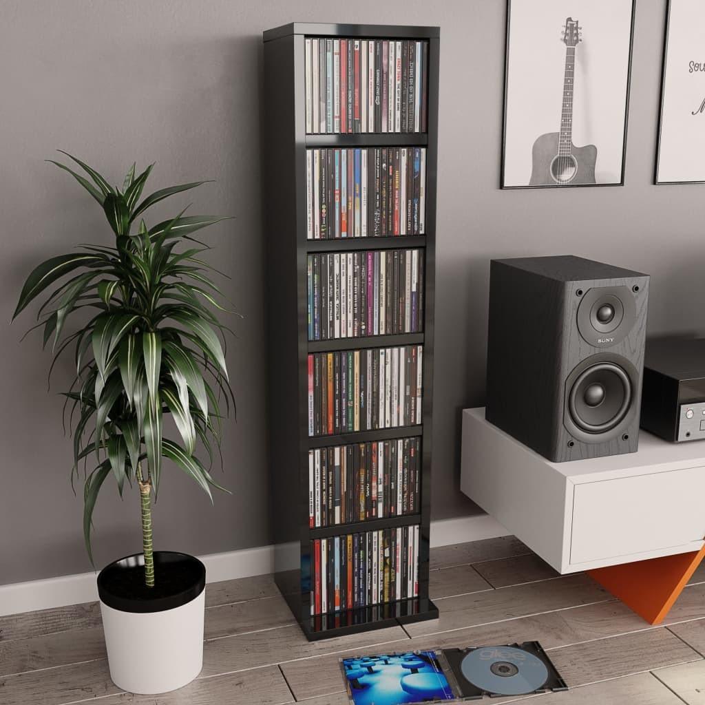 CD-reol 21 x 16 x 88 cm spånplade grå højglans