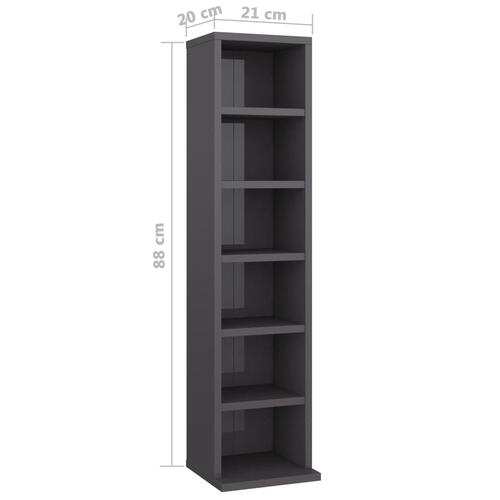 CD-reol 21 x 16 x 88 cm spånplade grå højglans
