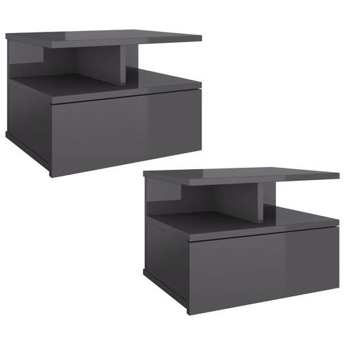 Svævende natborde 2 stk. 40 x 31 x 27 cm spånplade grå højglans