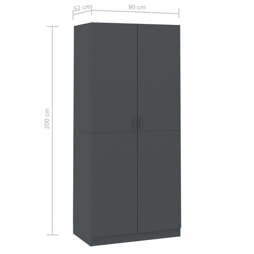 Klædeskab 90 x 52 x 200 cm spånplade grå