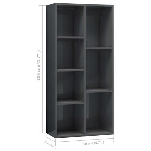 Bogskab 50x25x106 cm spånplade højglans grå