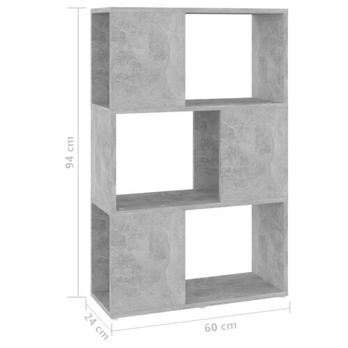 Bogreol/rumdeler 60x24x94 cm spånplade betongrå