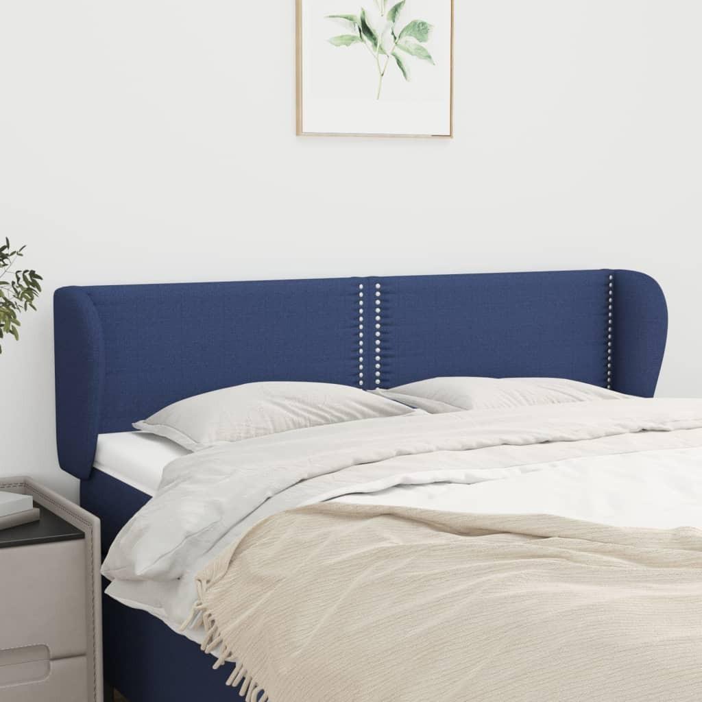 Sengegavl med kanter 147x23x78/88 cm stof blå billede