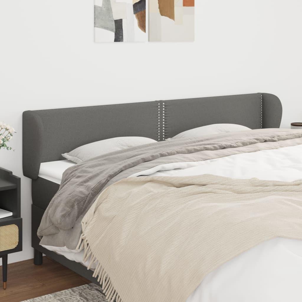 Sengegavl med kanter i stof - 203×23×78/88 cm, mørkegrå billede