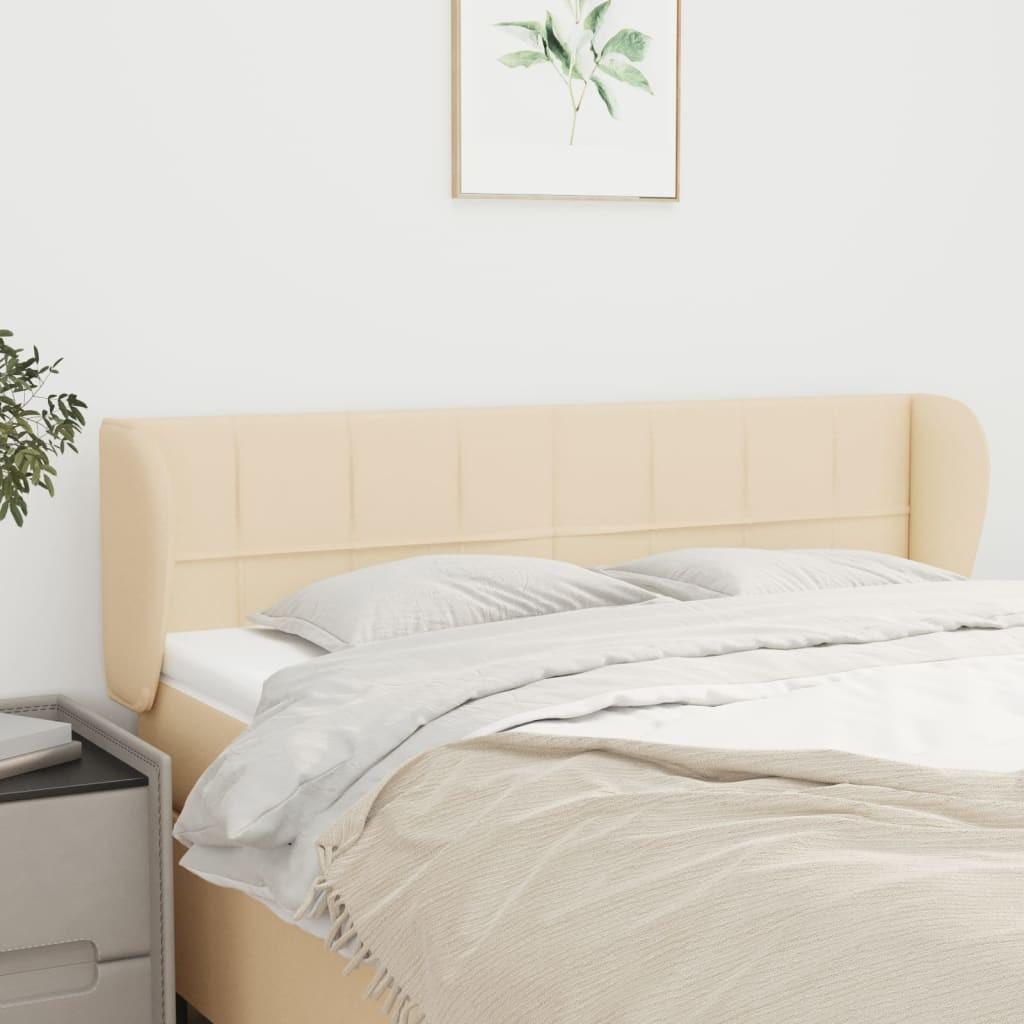 Sengegavl med kanter i stof - 147×23×78/88 cm, creme billede