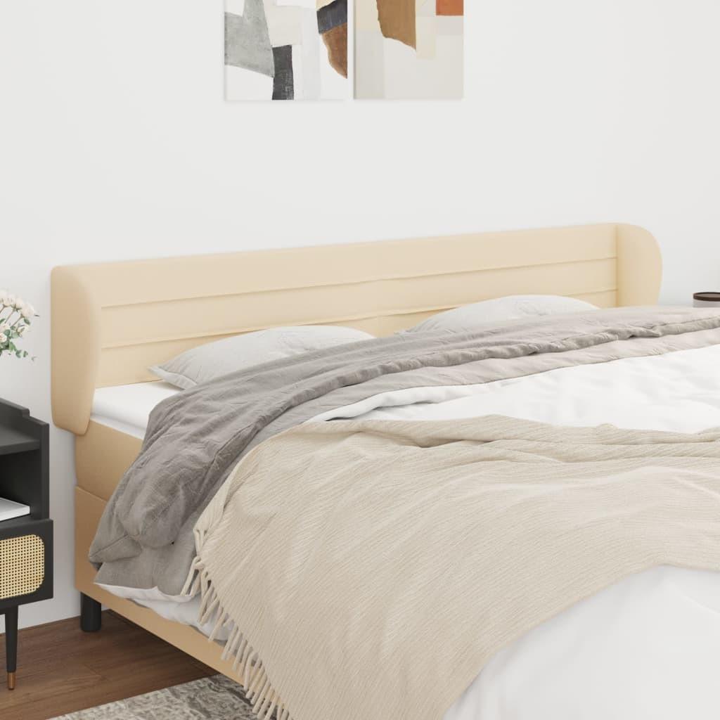 Sengegavl med kanter 163x23x78/88 cm stof cremefarvet billede