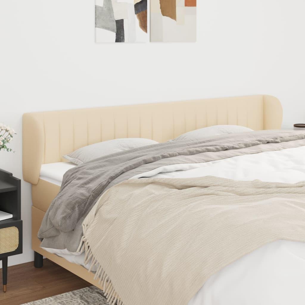 Sengegavl med kanter 163x23x78/88 cm stof cremefarvet
