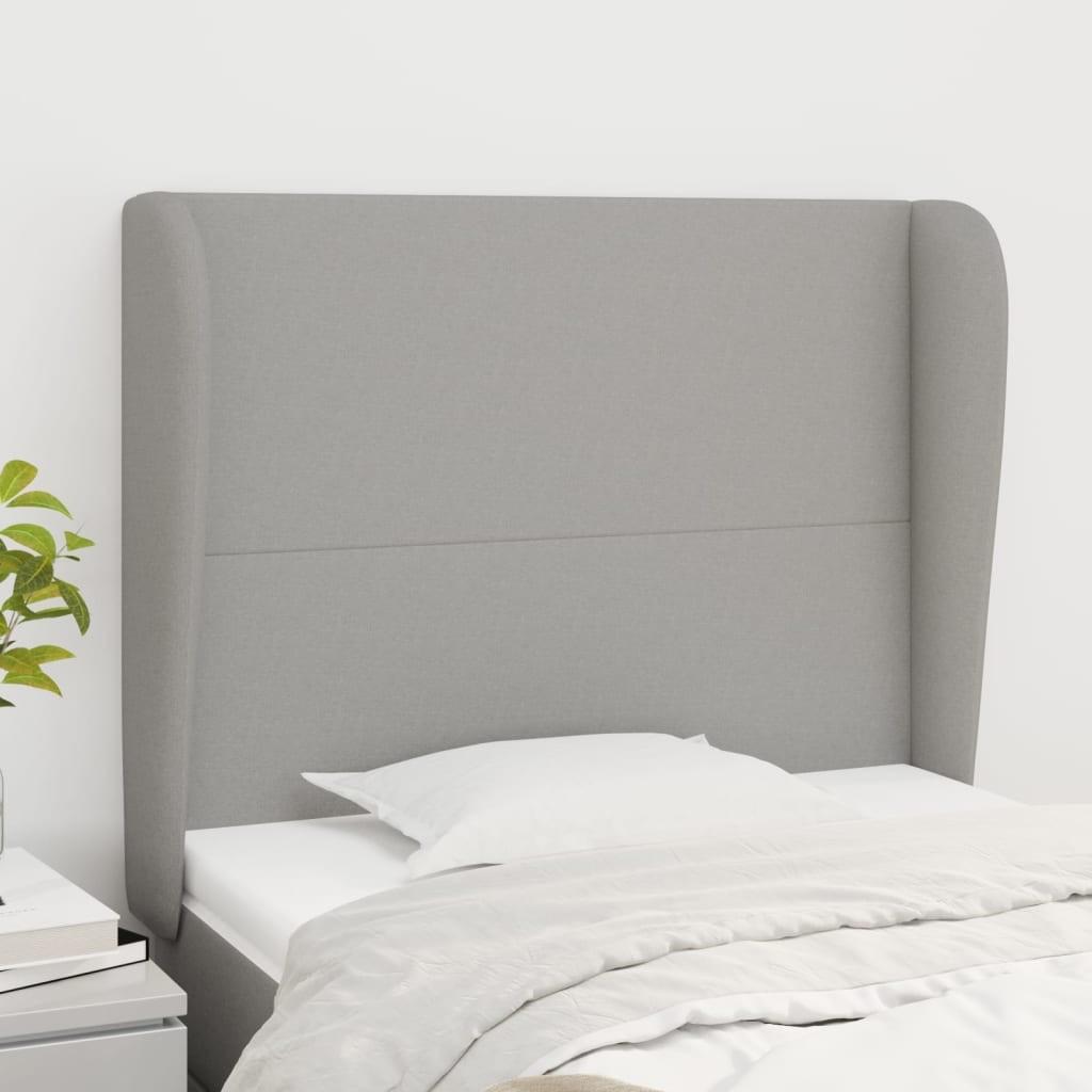 Sengegavl med kanter 93x23x118/128 cm stof lysegrå