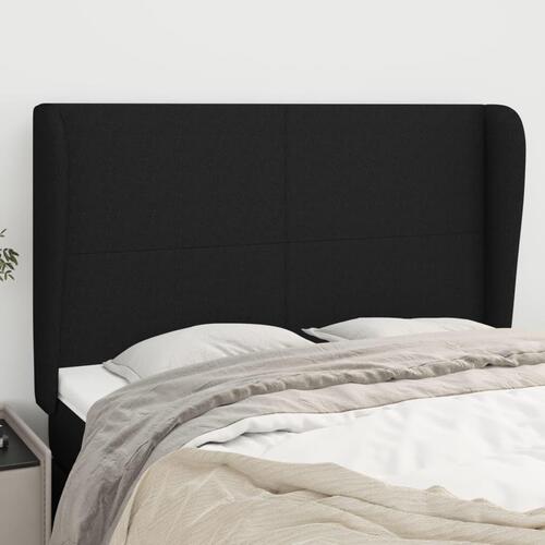 Sengegavl med kanter 147x23x118/128 cm stof sort