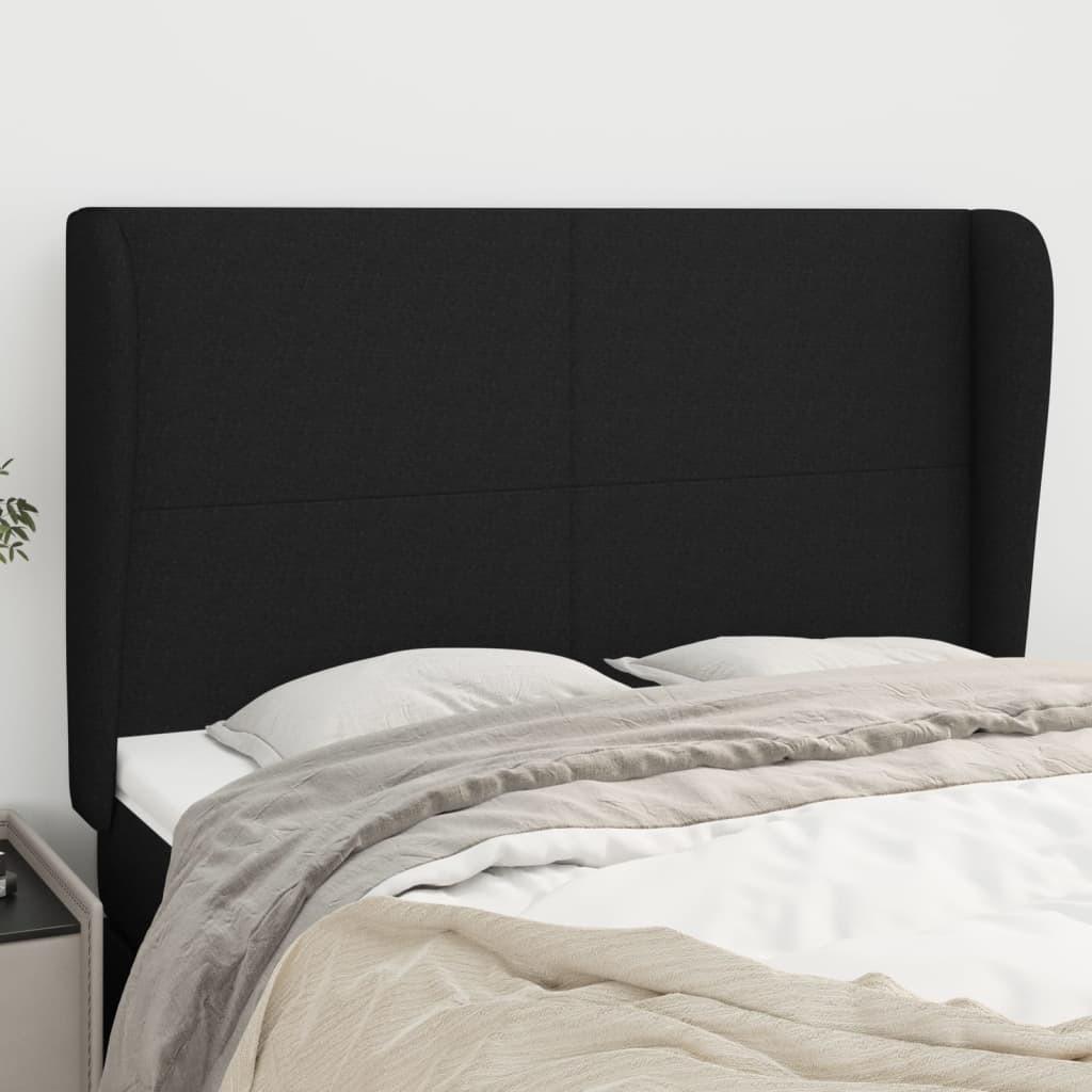 Sengegavl med kanter 147x23x118/128 cm stof sort